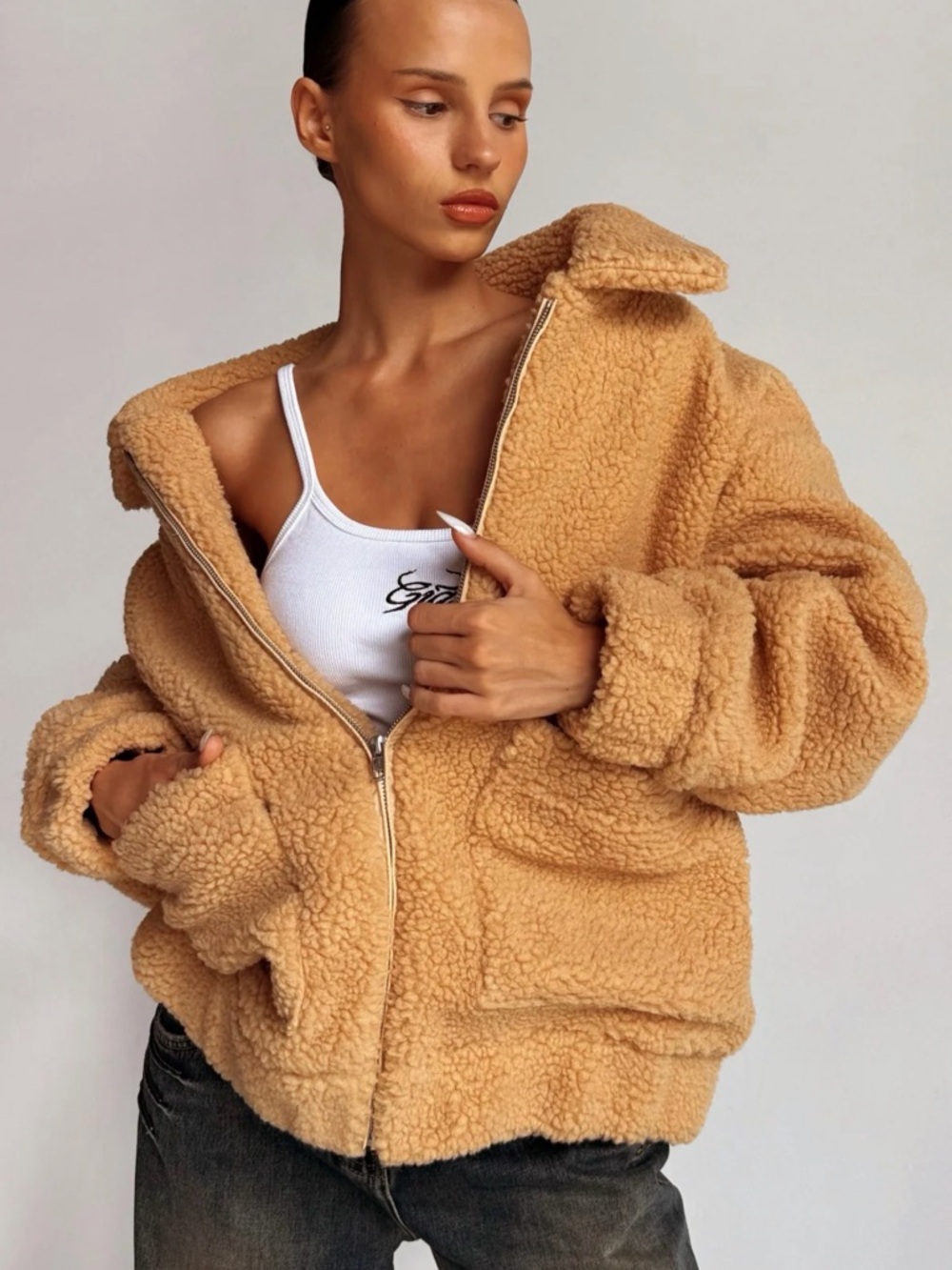 I.AM.GIA Oversized Camel Teddy Jacket